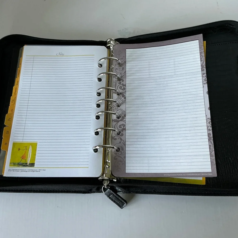 Franklin Covey Planner Binder Black Faux Lizard Zip Closure Professional Office